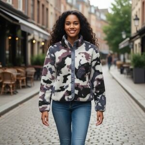 Fabletics Tahoe Teddy Jacket Women's Size Medium Multicolor Camo Sherpa Fleece